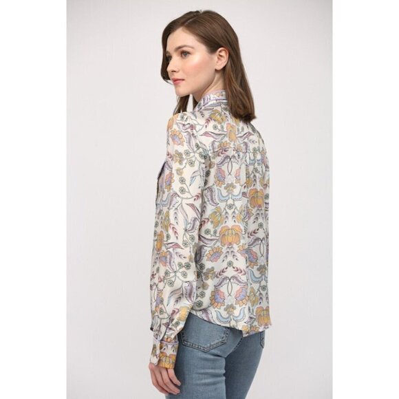 Floral Button Down Blouse with Piping Accent - Picture 7 of 14